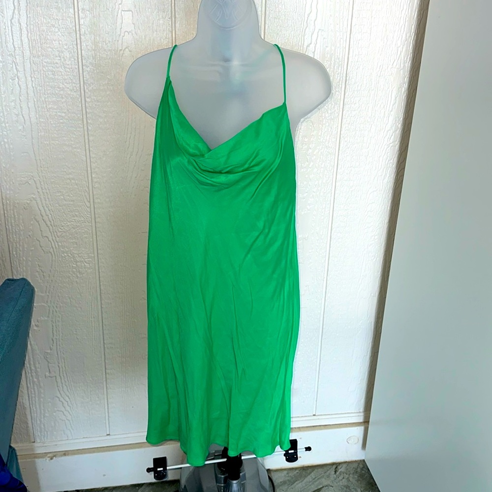 Spaghetti strap low cut back dress, silk like material